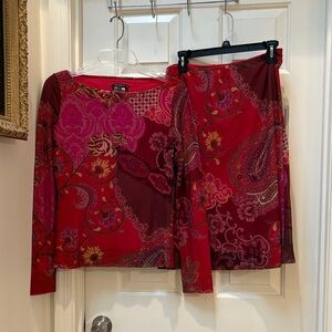 ETRO Milano Red & Magenta Paisley Knit Top and Skirt Set
